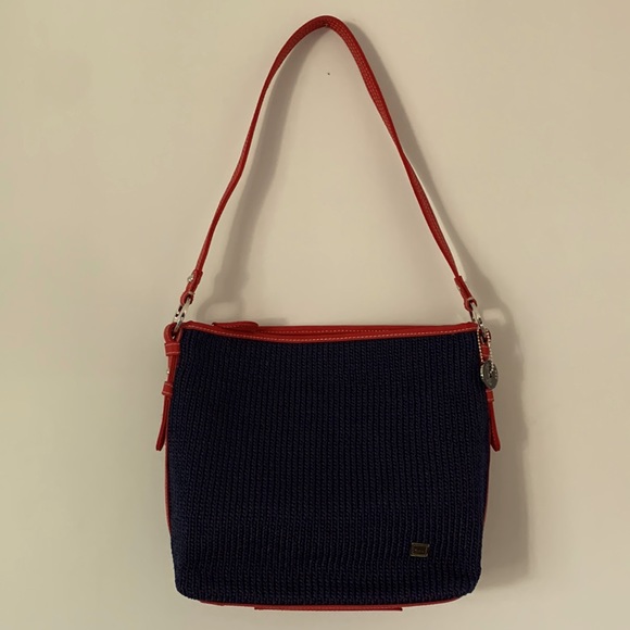THE SAK Navy Blue w/ Red trim and silver accent, knit, shoulder bag. - Picture 3 of 16